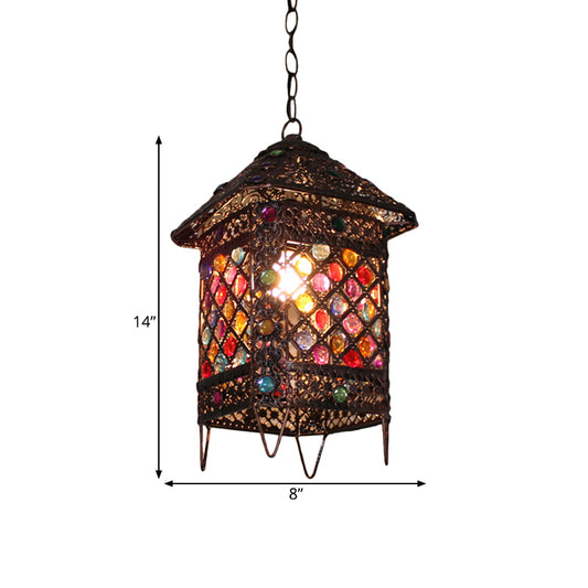 1 Bulb Hanging Pendant Light Bohemian House Metal Suspension Lamp in Bronze for Dining Room Clearhalo 'Ceiling Lights' 'Pendant Lights' 'Pendants' Lighting' 392873