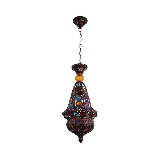 1 Bulb Urn Pendulum Light Vintage Copper Metal Suspended Lighting Fixture for Dining Room Clearhalo 'Ceiling Lights' 'Pendant Lights' 'Pendants' Lighting' 392898