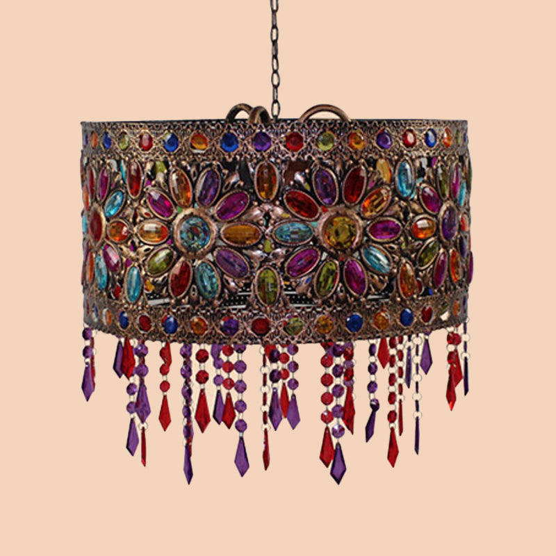 Drum Restaurant Chandelier Lighting Art Deco Metal 3 Bulbs White/Black Pendant Light Fixture with Crystal Accent Clearhalo 'Ceiling Lights' 'Chandeliers' Lighting' options 392940