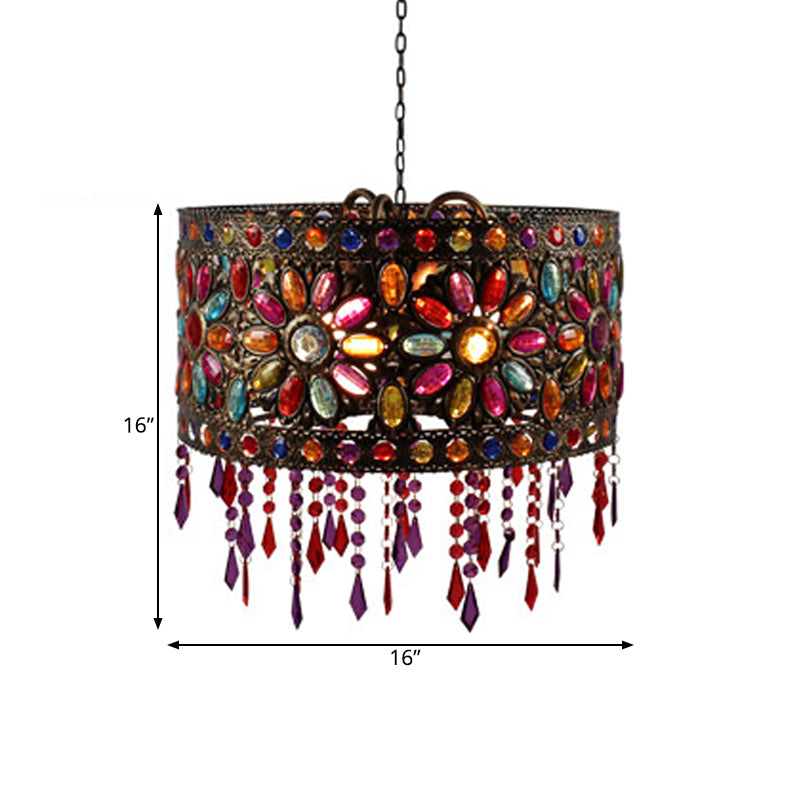 Drum Restaurant Chandelier Lighting Art Deco Metal 3 Bulbs White/Black Pendant Light Fixture with Crystal Accent Clearhalo 'Ceiling Lights' 'Chandeliers' Lighting' options 392941