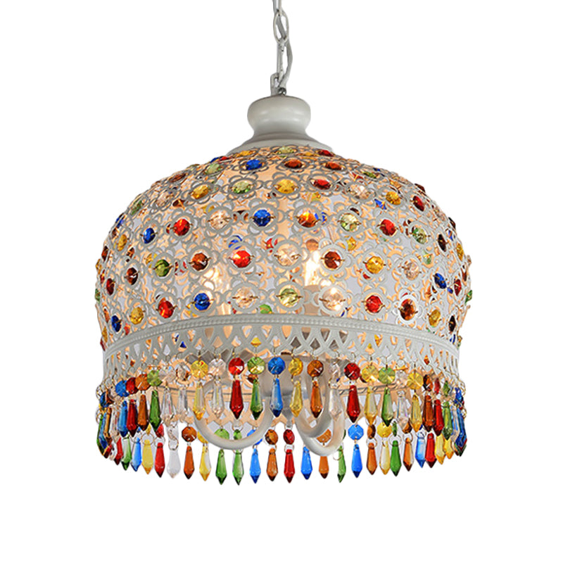 White/Brass 3 Bulbs Chandelier Lamp Traditional Metal Dome Hanging Ceiling Light for Restaurant Clearhalo 'Ceiling Lights' 'Chandeliers' Lighting' options 392953