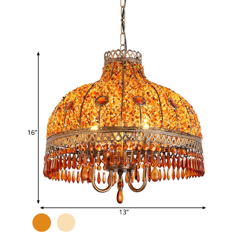 Bohemian Bowl Chandelier Lighting Fixture 3 Heads Metal Ceiling Pendant Light in White/Red/Yellow with Crystal Draping Clearhalo 'Ceiling Lights' 'Chandeliers' Lighting' options 392968