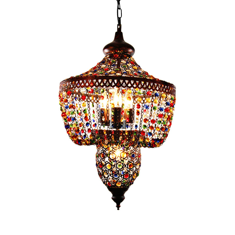 4 Bulbs Metal Chandelier Pendant Light Bohemian Bronze Lantern Dining Room Suspension Lighting Clearhalo 'Ceiling Lights' 'Chandeliers' Lighting' options 392972