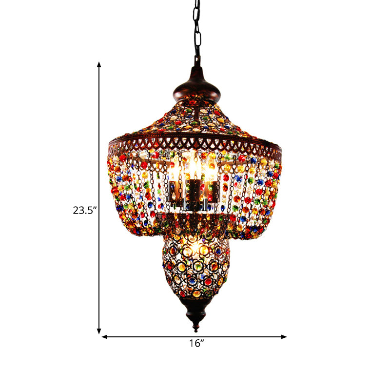 4 Bulbs Metal Chandelier Pendant Light Bohemian Bronze Lantern Dining Room Suspension Lighting Clearhalo 'Ceiling Lights' 'Chandeliers' Lighting' options 392974