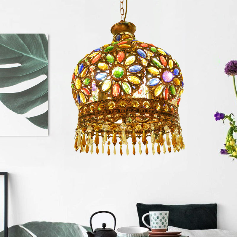 Dome Metal Pendant Chandelier Antique 3 Heads Dining Room Hanging Ceiling Light in Brass Clearhalo 'Ceiling Lights' 'Chandeliers' Lighting' options 392976