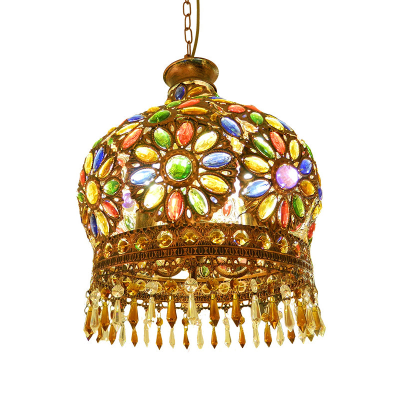 Dome Metal Pendant Chandelier Antique 3 Heads Dining Room Hanging Ceiling Light in Brass Clearhalo 'Ceiling Lights' 'Chandeliers' Lighting' options 392978
