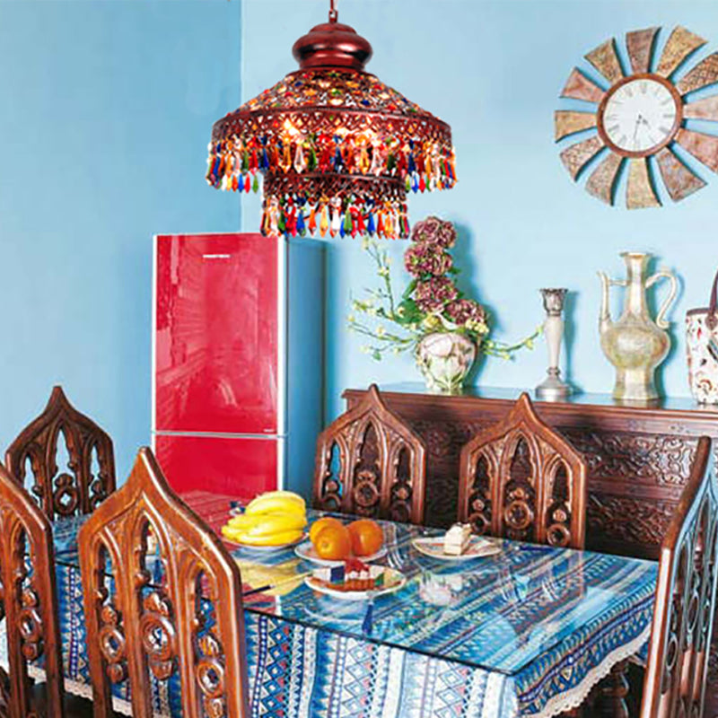 Copper Cone Hanging Chandelier Bohemian Metal 3 Heads Dining Room Pendant Ceiling Light Clearhalo 'Ceiling Lights' 'Chandeliers' Lighting' options 392981