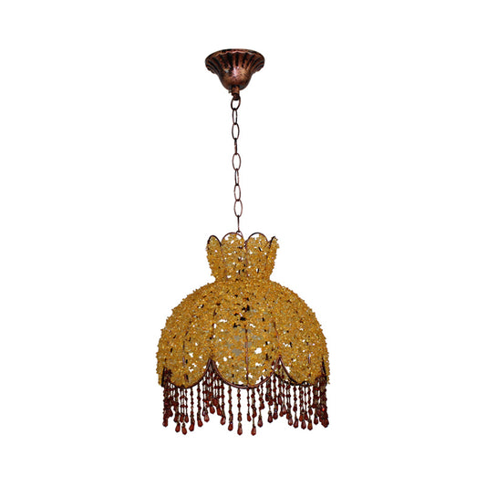 Bohemian Scalloped Pendant Chandelier 3 Heads Metal Hanging Ceiling Light in White/Red/Yellow with Dangling Crystal Clearhalo 'Ceiling Lights' 'Chandeliers' Lighting' options 393022