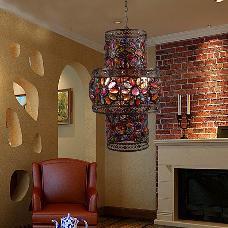 3 Lights Metal Chandelier Light Fixture Antique Black Cylinder/Oval Dining Room Suspension Lighting, 13"/18" Width Black 13" Clearhalo 'Ceiling Lights' 'Chandeliers' Lighting' options 393032_9c070a81-e512-4041-b85e-6cd8e1b7704f