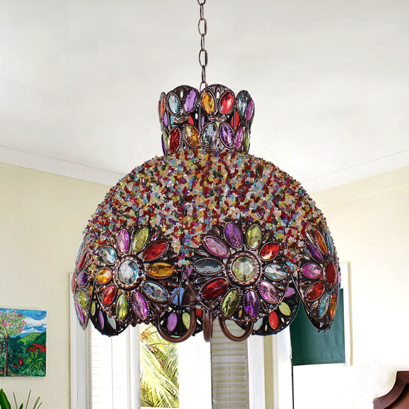 Scalloped Metal Chandelier Lighting Fixture Bohemian 3 Bulbs Living Room Ceiling Light in Black/Purple/Dark Purple Purple Clearhalo 'Ceiling Lights' 'Chandeliers' Lighting' options 393036_629c0c36-e1ad-43d0-8fb4-4bb1fcb098a5