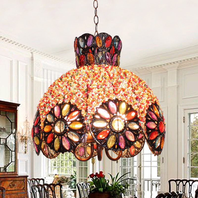 Scalloped Metal Chandelier Lighting Fixture Bohemian 3 Bulbs Living Room Ceiling Light in Black/Purple/Dark Purple Clearhalo 'Ceiling Lights' 'Chandeliers' Lighting' options 393037
