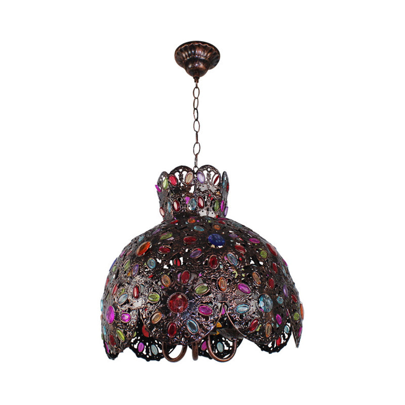 Scalloped Metal Chandelier Lighting Fixture Bohemian 3 Bulbs Living Room Ceiling Light in Black/Purple/Dark Purple Clearhalo 'Ceiling Lights' 'Chandeliers' Lighting' options 393044
