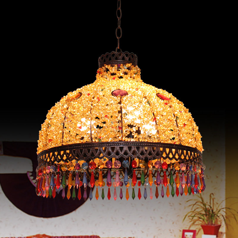 3/6 Bulbs Hanging Chandelier Art Deco Dome Metal Pendant Light Fixture in White/Beige/Red for Living Room, 14.5"/17"/23.5" W Clearhalo 'Ceiling Lights' 'Chandeliers' Lighting' options 393061