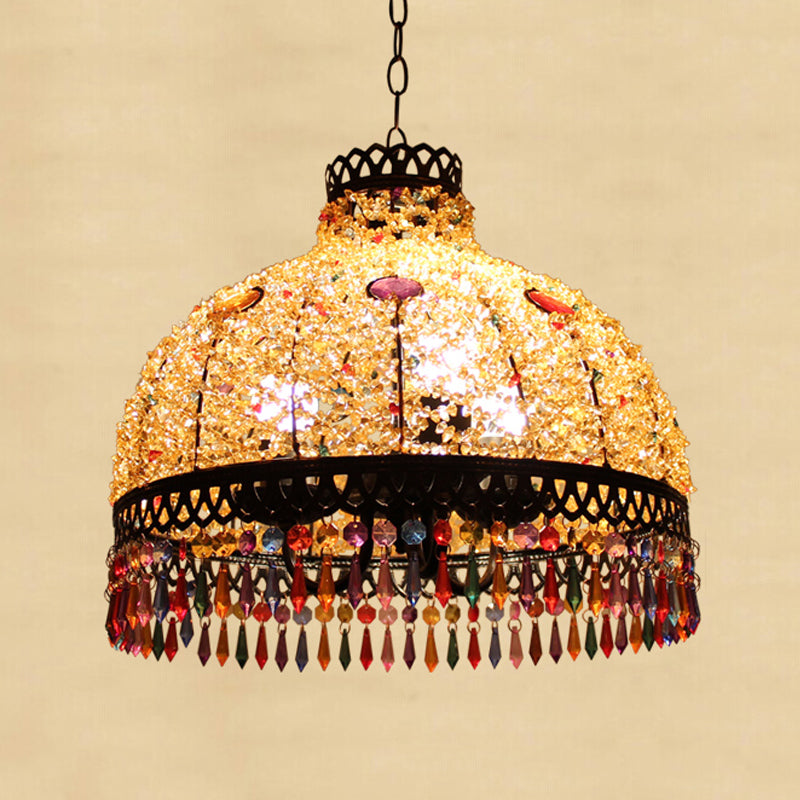 3/6 Bulbs Hanging Chandelier Art Deco Dome Metal Pendant Light Fixture in White/Beige/Red for Living Room, 14.5"/17"/23.5" W Clearhalo 'Ceiling Lights' 'Chandeliers' Lighting' options 393063