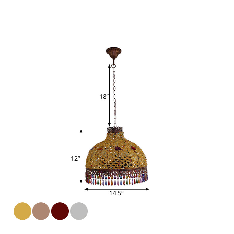 3/6 Bulbs Hanging Chandelier Art Deco Dome Metal Pendant Light Fixture in White/Beige/Red for Living Room, 14.5"/17"/23.5" W Clearhalo 'Ceiling Lights' 'Chandeliers' Lighting' options 393064
