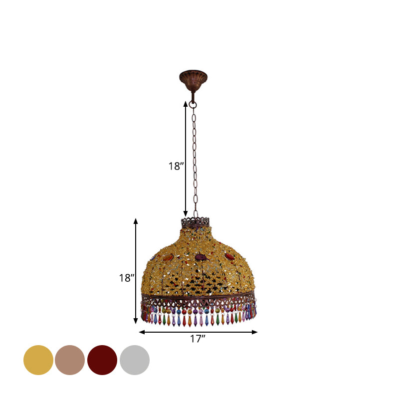 3/6 Bulbs Hanging Chandelier Art Deco Dome Metal Pendant Light Fixture in White/Beige/Red for Living Room, 14.5"/17"/23.5" W Clearhalo 'Ceiling Lights' 'Chandeliers' Lighting' options 393065