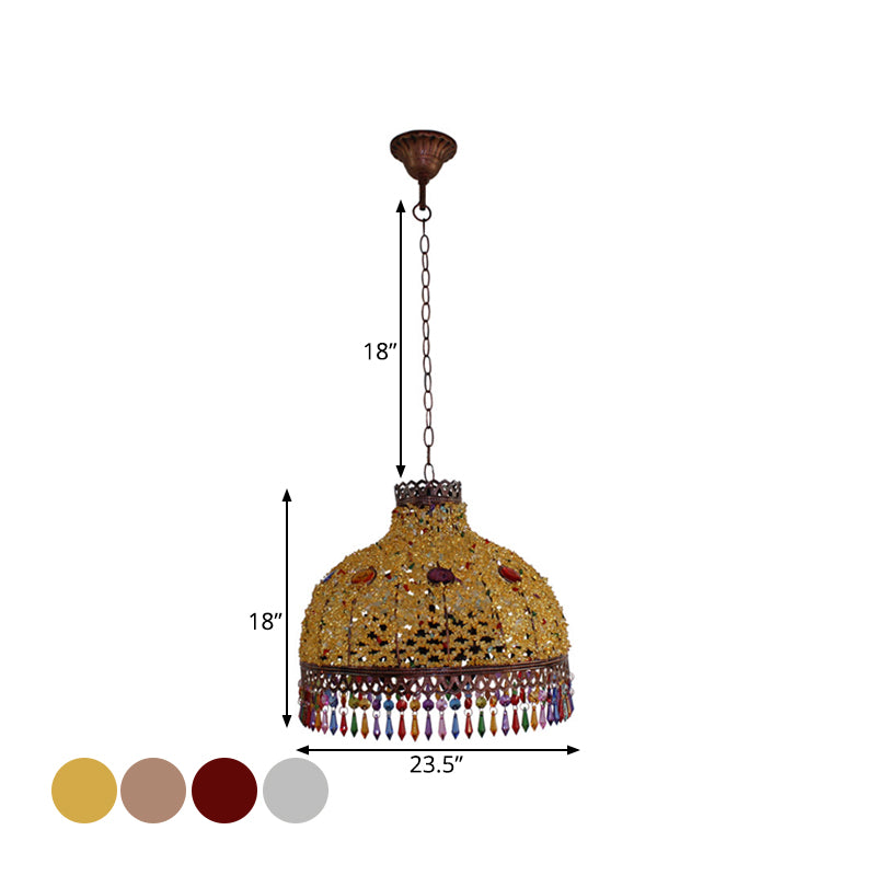 3/6 Bulbs Hanging Chandelier Art Deco Dome Metal Pendant Light Fixture in White/Beige/Red for Living Room, 14.5"/17"/23.5" W Clearhalo 'Ceiling Lights' 'Chandeliers' Lighting' options 393066