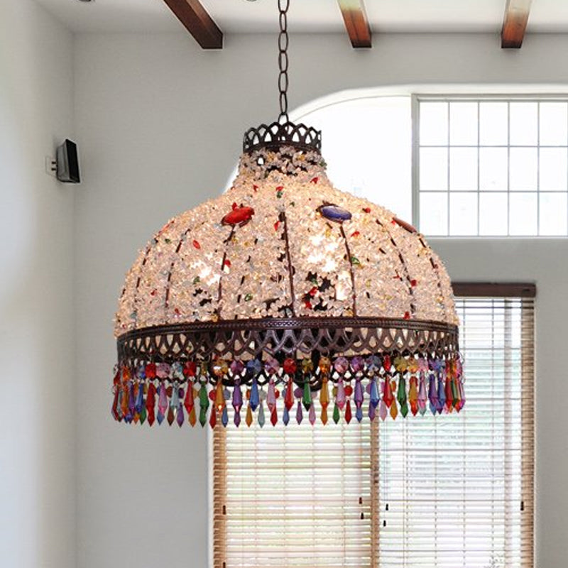 3/6 Bulbs Hanging Chandelier Art Deco Dome Metal Pendant Light Fixture in White/Beige/Red for Living Room, 14.5"/17"/23.5" W Clearhalo 'Ceiling Lights' 'Chandeliers' Lighting' options 393067