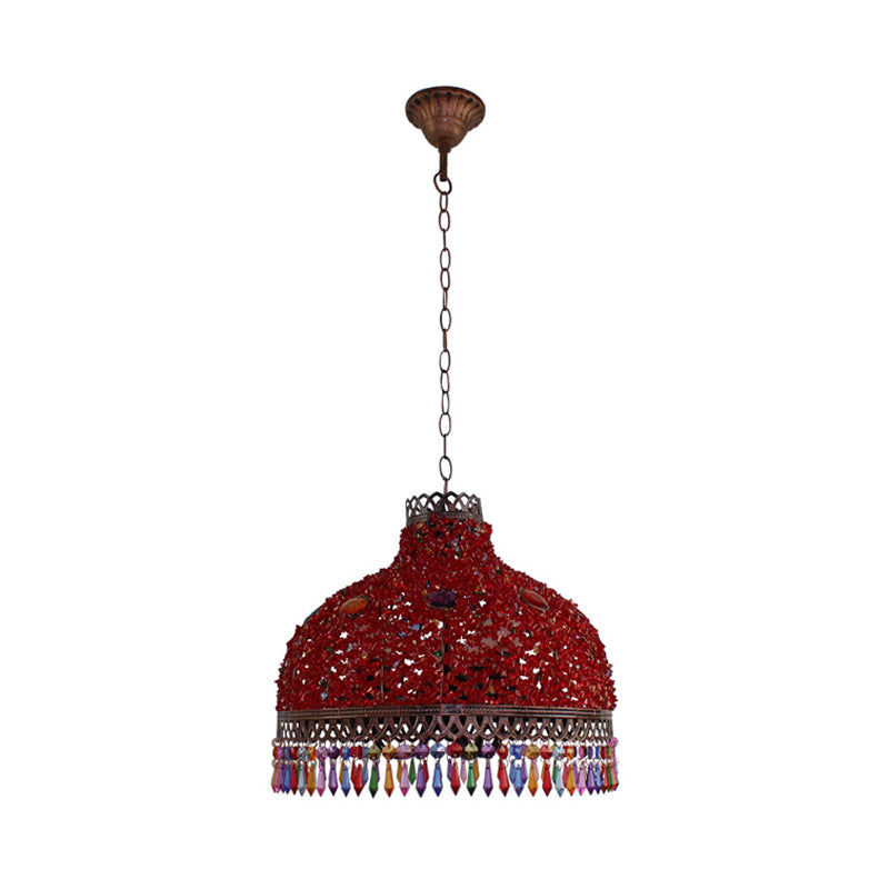 3/6 Bulbs Hanging Chandelier Art Deco Dome Metal Pendant Light Fixture in White/Beige/Red for Living Room, 14.5"/17"/23.5" W Clearhalo 'Ceiling Lights' 'Chandeliers' Lighting' options 393071
