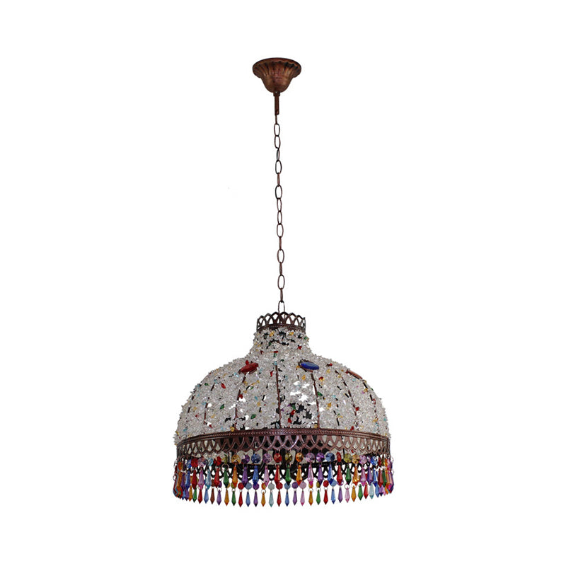 3/6 Bulbs Hanging Chandelier Art Deco Dome Metal Pendant Light Fixture in White/Beige/Red for Living Room, 14.5"/17"/23.5" W Clearhalo 'Ceiling Lights' 'Chandeliers' Lighting' options 393072