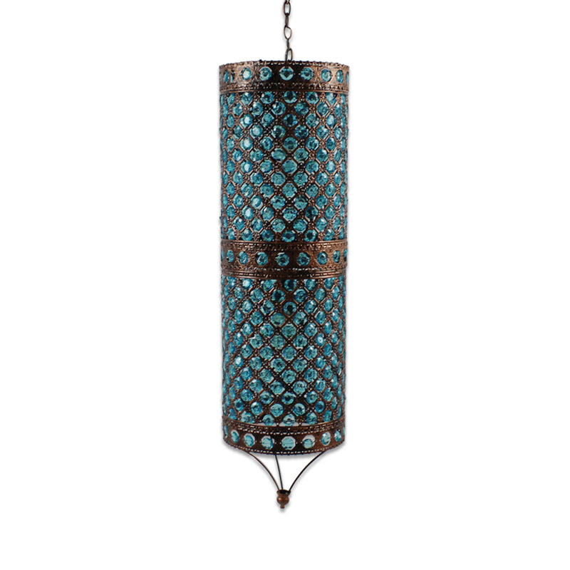 Blue 2 Lights Chandelier Lamp Bohemian Metal Column Suspension Lighting Fixture for Dining Room Clearhalo 'Ceiling Lights' 'Chandeliers' Lighting' options 393080