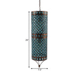 Blue 2 Lights Chandelier Lamp Bohemian Metal Column Suspension Lighting Fixture for Dining Room Clearhalo 'Ceiling Lights' 'Chandeliers' Lighting' options 393082