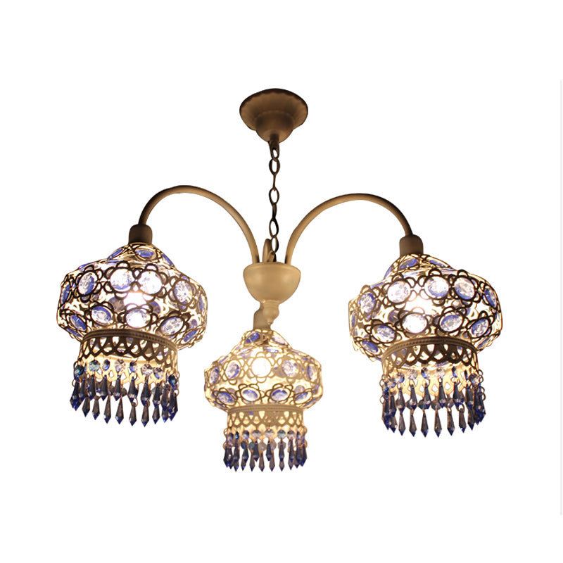 Metal Blue Chandelier Light Fixture Lantern 3 Bulbs Traditional Ceiling Pendant for Living Room Clearhalo 'Ceiling Lights' 'Chandeliers' Lighting' options 393085