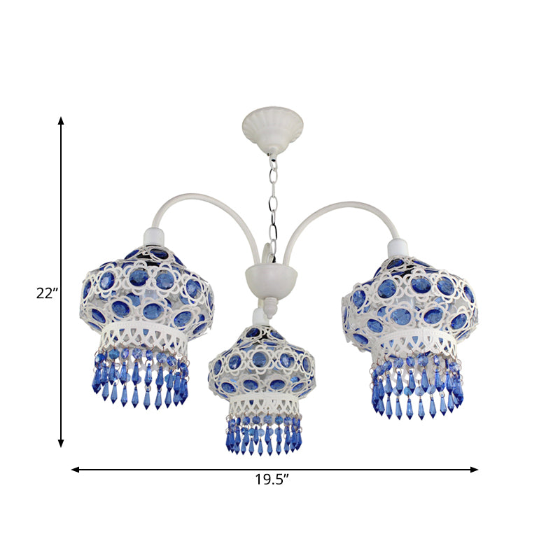 Metal Blue Chandelier Light Fixture Lantern 3 Bulbs Traditional Ceiling Pendant for Living Room Clearhalo 'Ceiling Lights' 'Chandeliers' Lighting' options 393087