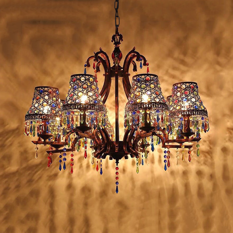 Metal Copper Chandelier Light Fixture Bell 3/5/8 Bulbs Bohemian Ceiling Pendant for Living Room Clearhalo 'Ceiling Lights' 'Chandeliers' Lighting' options 393101