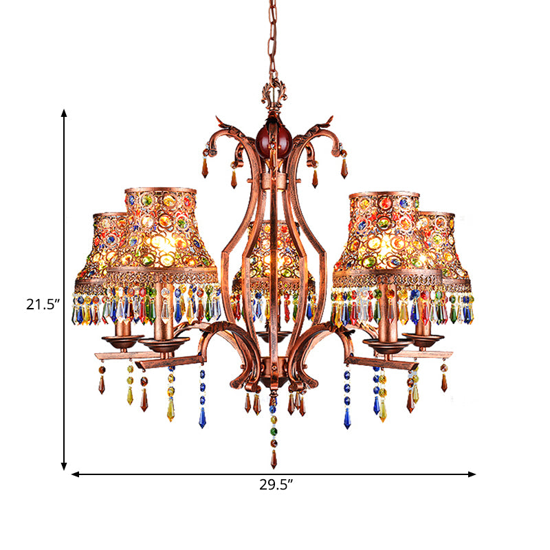 Metal Copper Chandelier Light Fixture Bell 3/5/8 Bulbs Bohemian Ceiling Pendant for Living Room Clearhalo 'Ceiling Lights' 'Chandeliers' Lighting' options 393105