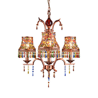 Metal Copper Chandelier Light Fixture Bell 3/5/8 Bulbs Bohemian Ceiling Pendant for Living Room 3 Copper Clearhalo 'Ceiling Lights' 'Chandeliers' Lighting' options 393106_bef41038-9b2e-478e-98eb-446b7759090e