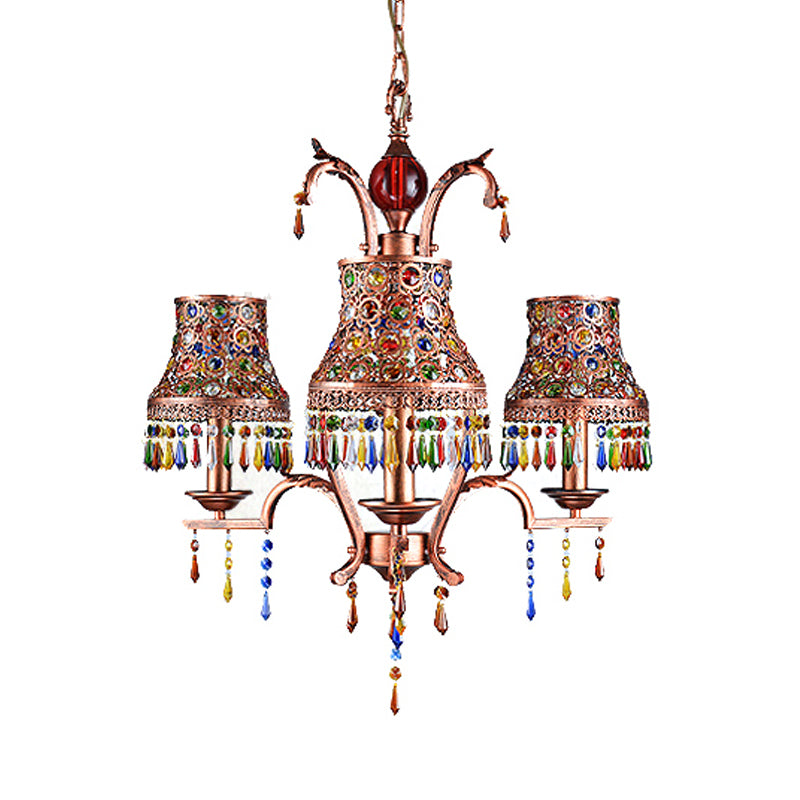 Metal Copper Chandelier Light Fixture Bell 3/5/8 Bulbs Bohemian Ceiling Pendant for Living Room Clearhalo 'Ceiling Lights' 'Chandeliers' Lighting' options 393107