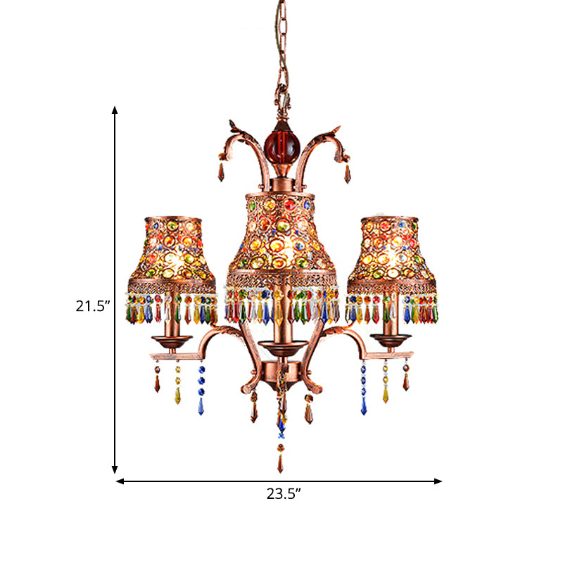 Metal Copper Chandelier Light Fixture Bell 3/5/8 Bulbs Bohemian Ceiling Pendant for Living Room Clearhalo 'Ceiling Lights' 'Chandeliers' Lighting' options 393108