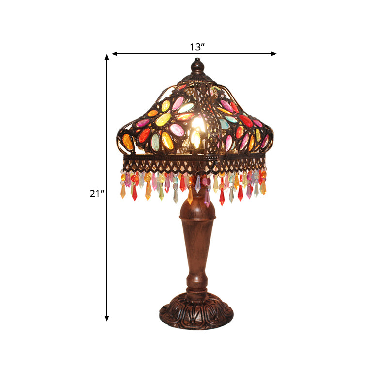 1 Bulb Metal Nightstand Lamp Bohemian Copper Square Living Room Night Lighting with Crystal Draping Clearhalo 'Lamps' 'Table Lamps' Lighting' 393141