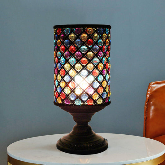 Cylinder Metal Night Table Light Decorative 1 Head Living Room Nightstand Lamp in Brass Brass Clearhalo 'Lamps' 'Table Lamps' Lighting' 393212