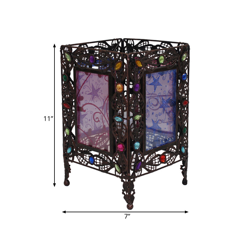 Metal Rust Table Lamp Rectangular 1 Head Art Deco Nightstand Lighting for Living Room Clearhalo 'Lamps' 'Table Lamps' Lighting' 393231