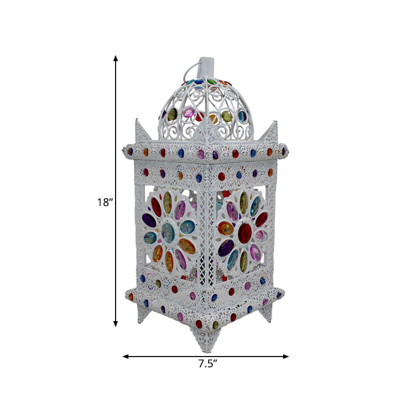 1 Bulb Night Table Light Vintage Pavilion Metal Nightstand Lighting in White for Bedroom Clearhalo 'Lamps' 'Table Lamps' Lighting' 393294