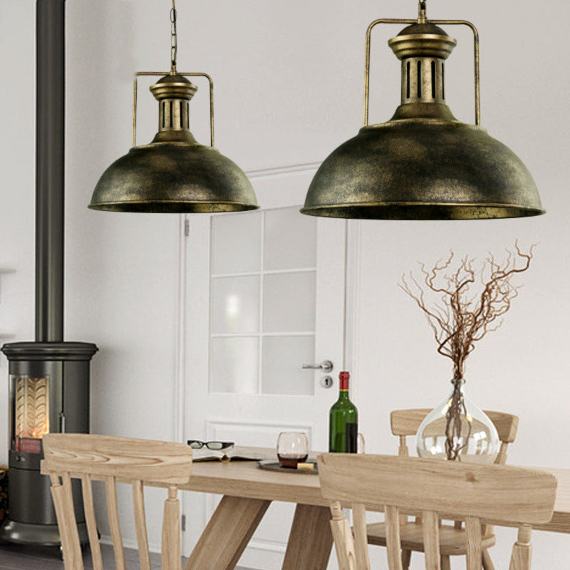 13"/16" Wide Domed Pendant Light Industrial Stylish 1 Light Metal Hanging Lamp in Aged Silver for Dining Room Brass 16" Clearhalo 'Art Deco Pendants' 'Cast Iron' 'Ceiling Lights' 'Ceramic' 'Crystal' 'Industrial Pendants' 'Industrial' 'Metal' 'Middle Century Pendants' 'Pendant Lights' 'Pendants' 'Tiffany' Lighting' 3934