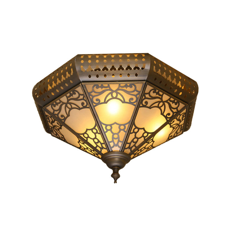 3 Lights Cone Flush Lighting Traditional Brass Finish Metal Flush Mounted Lamp Fixture Clearhalo 'Ceiling Lights' 'Close To Ceiling Lights' 'Close to ceiling' 'Flush mount' Lighting' 393421