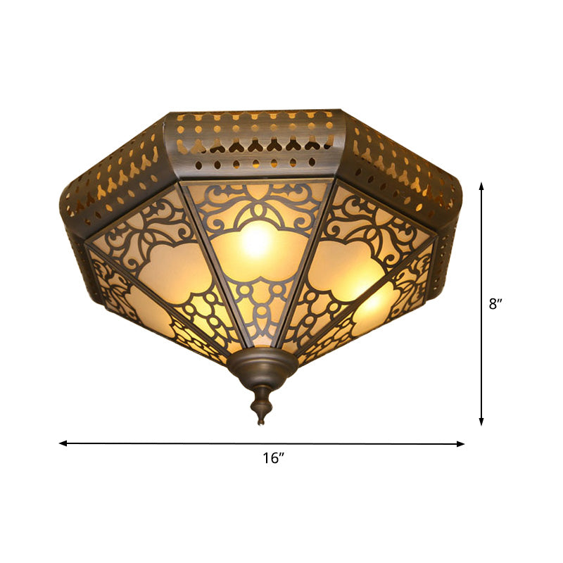 3 Lights Cone Flush Lighting Traditional Brass Finish Metal Flush Mounted Lamp Fixture Clearhalo 'Ceiling Lights' 'Close To Ceiling Lights' 'Close to ceiling' 'Flush mount' Lighting' 393422