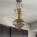 Brass 3 Bulbs Semi Flush Lighting Antiqued Metal Vase Shade Flush Mount Ceiling Lamp over Dining Table Clearhalo 'Ceiling Lights' 'Close To Ceiling Lights' 'Close to ceiling' 'Semi-flushmount' Lighting' 393429
