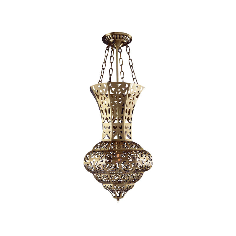 Brass 3 Bulbs Semi Flush Lighting Antiqued Metal Vase Shade Flush Mount Ceiling Lamp over Dining Table Clearhalo 'Ceiling Lights' 'Close To Ceiling Lights' 'Close to ceiling' 'Semi-flushmount' Lighting' 393430