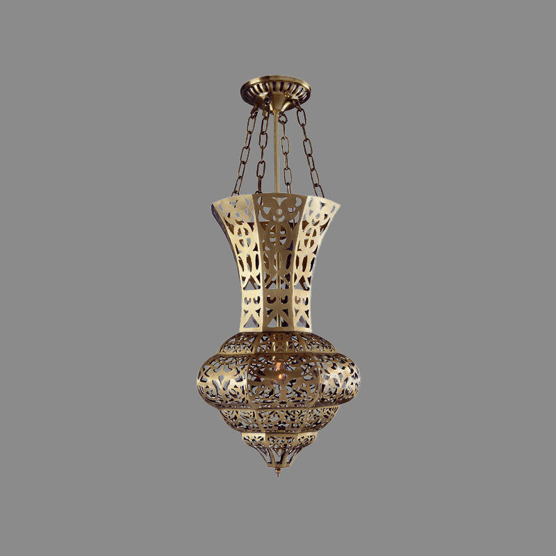 Brass 3 Bulbs Semi Flush Lighting Antiqued Metal Vase Shade Flush Mount Ceiling Lamp over Dining Table Clearhalo 'Ceiling Lights' 'Close To Ceiling Lights' 'Close to ceiling' 'Semi-flushmount' Lighting' 393431