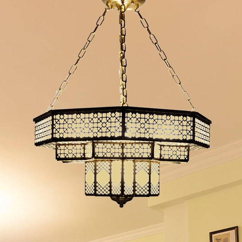 Metallic Brass Flush Lamp Fixture Geometric 7 Lights Traditional Semi Flush Mount Lamp Clearhalo 'Ceiling Lights' 'Chandeliers' Lighting' options 393434