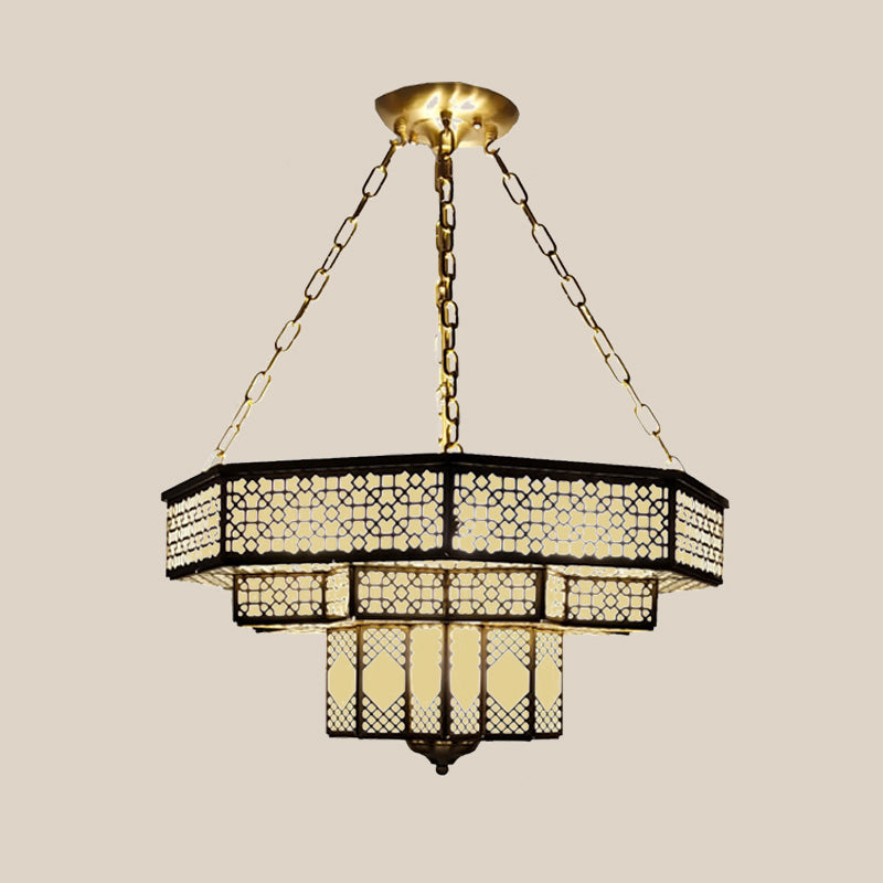 Metallic Brass Flush Lamp Fixture Geometric 7 Lights Traditional Semi Flush Mount Lamp Clearhalo 'Ceiling Lights' 'Chandeliers' Lighting' options 393436