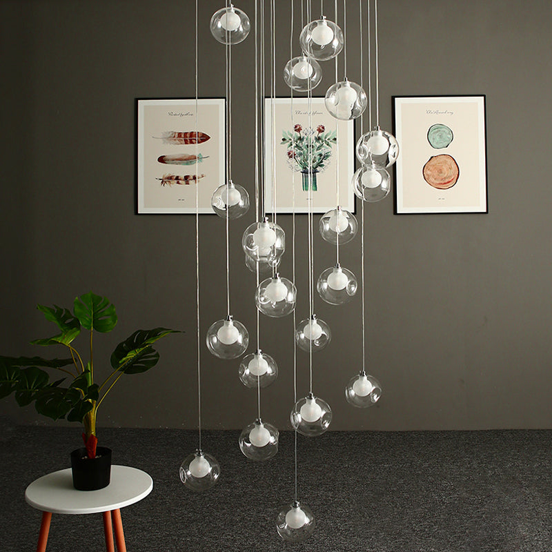 16 Heads Hanging Lighting Modernist Ball Clear Dimpled Glass Multi Lamp Pendant in White White Clearhalo 'Ceiling Lights' 'Glass shade' 'Glass' 'Modern Pendants' 'Modern' 'Pendant Lights' 'Pendants' Lighting' 393494