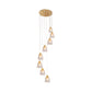 Modernist Cone Hanging Lamp Kit 8-Bulb Clear Lattice Glass Multi Light Pendant in Gold with Spiral Design Clearhalo 'Ceiling Lights' 'Glass shade' 'Glass' 'Modern Pendants' 'Modern' 'Pendant Lights' 'Pendants' Lighting' 393526
