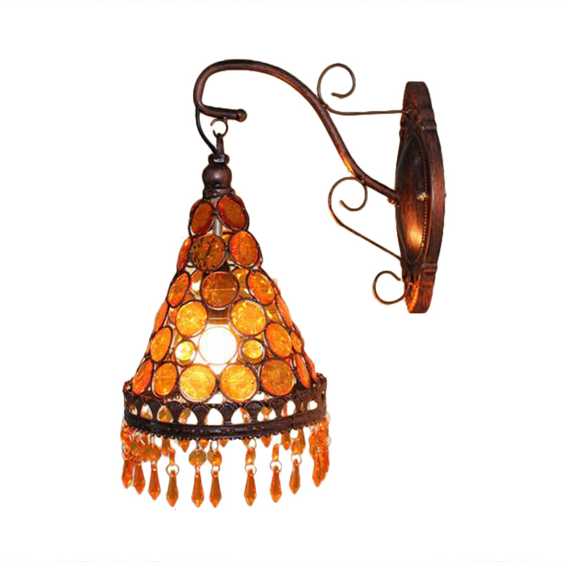 1 Bulb Metal Wall Lamp Art Deco Yellow/Blue/Purple Tapered Dining Room Wall Mounted Lighting with Dangling Glass Clearhalo 'Wall Lamps & Sconces' 'Wall Lights' Lighting' 393792