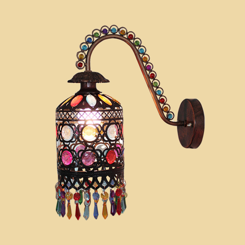 Metal Cylinder Wall Mount Lamp Vintage 1 Light Bedroom Wall Sconce Lighting in White/Copper with Acrylic Decoration Clearhalo 'Wall Lamps & Sconces' 'Wall Lights' Lighting' 394171