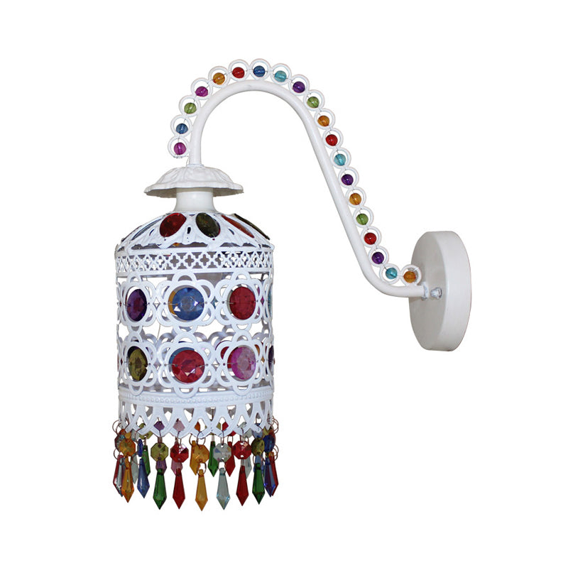 Metal Cylinder Wall Mount Lamp Vintage 1 Light Bedroom Wall Sconce Lighting in White/Copper with Acrylic Decoration Clearhalo 'Wall Lamps & Sconces' 'Wall Lights' Lighting' 394174